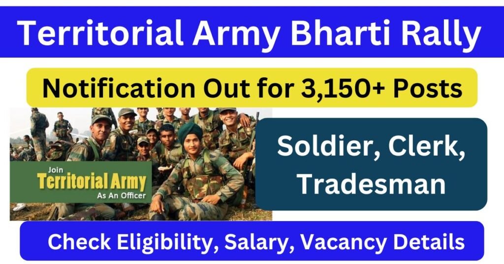 Territorial Army Bharti Rally 2024 Notification Out for 2847 Soldier, Clerk, Tradesman Posts