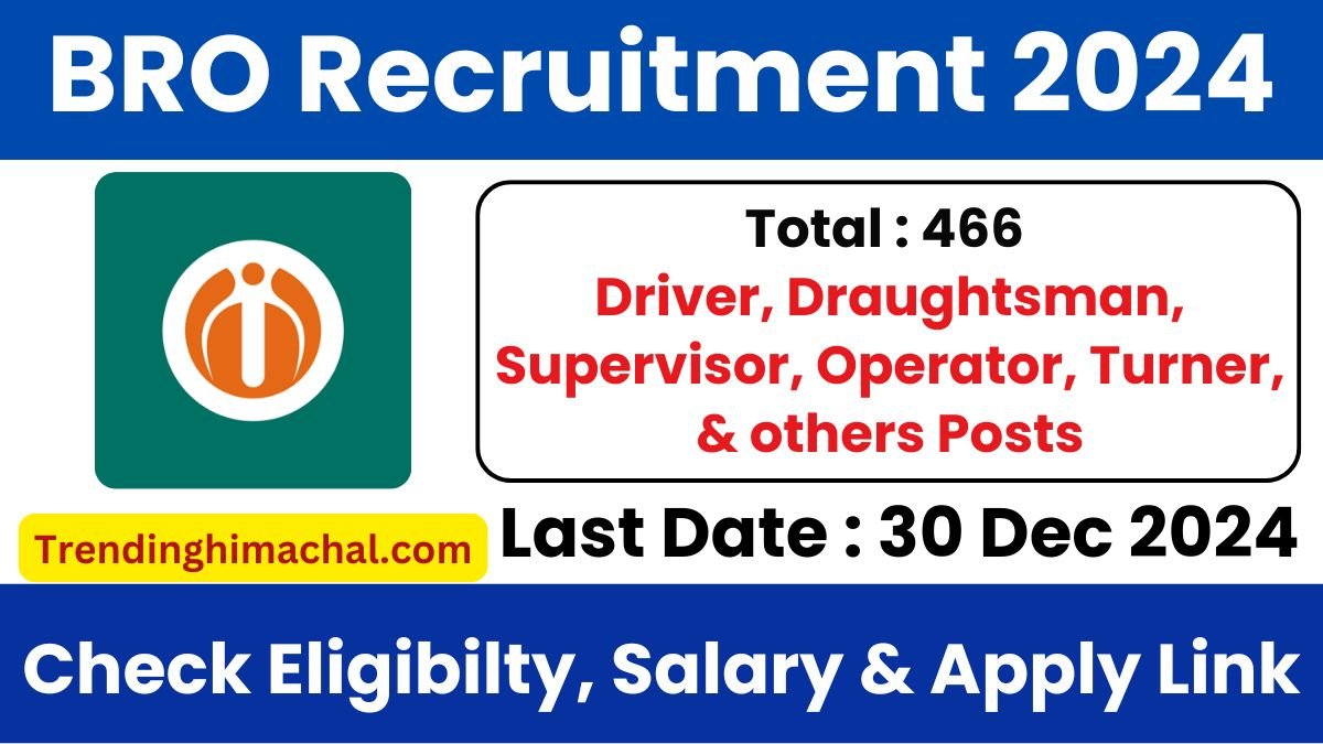 BRO Driver, Supervisor Recruitment 2024 [466 Post] Notification Out for Driver, Operator, etc Various Posts